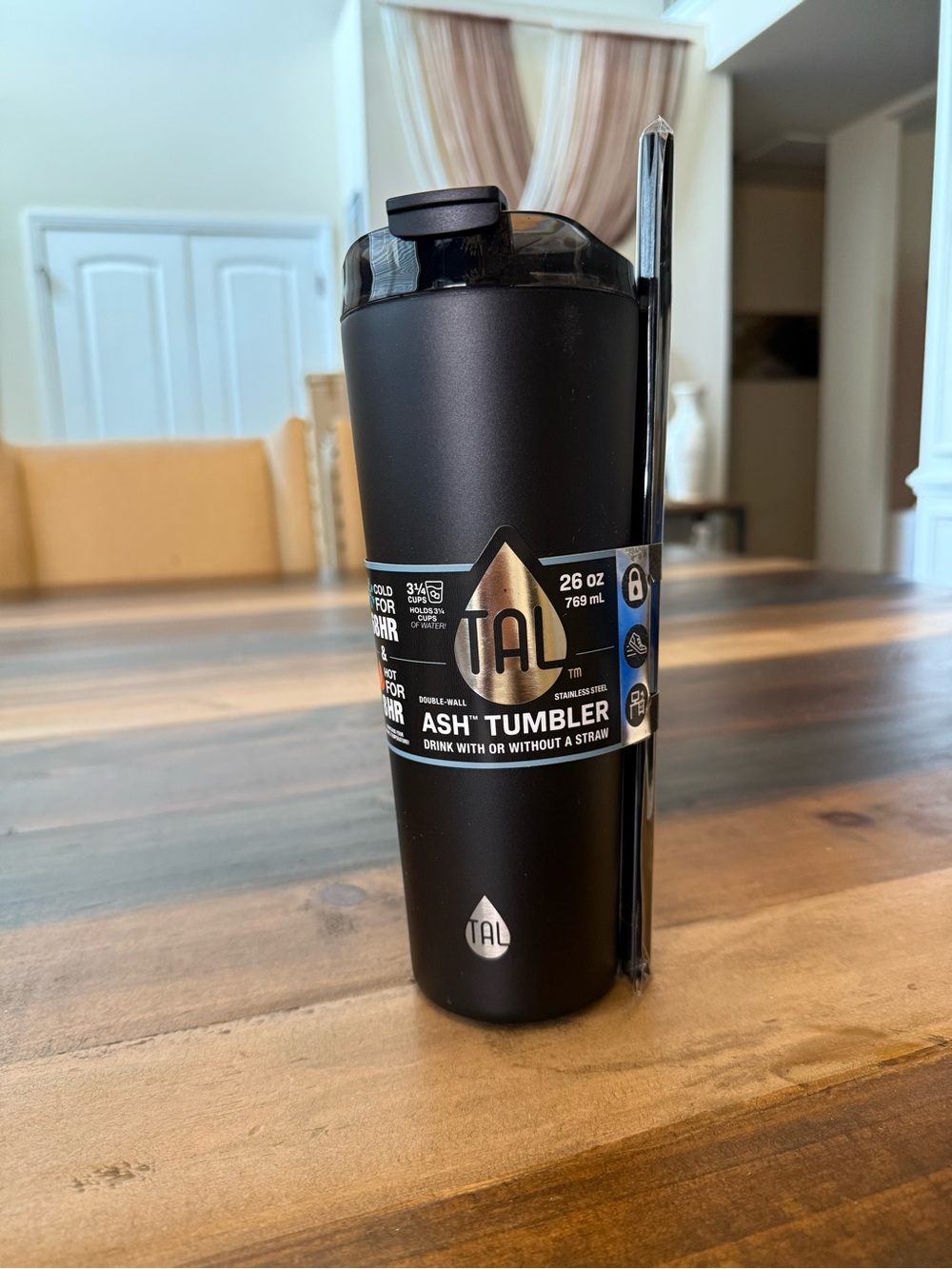 TAL Ash 26 oz Black Insulated Tumbler with Straw